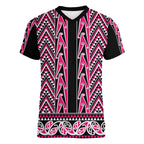 New Zealand Maori Niho Taniwha Women V-Neck T-Shirt Mawhero Mangopare and Puhoro Pattern