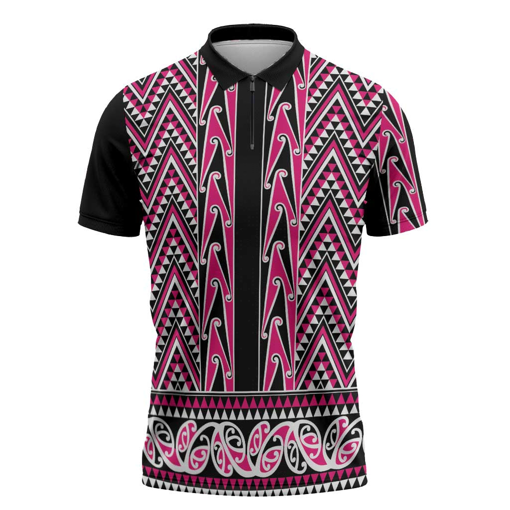 New Zealand Maori Niho Taniwha Zipper Polo Shirt Mawhero Mangopare and Puhoro Pattern - Aussie Hoodie