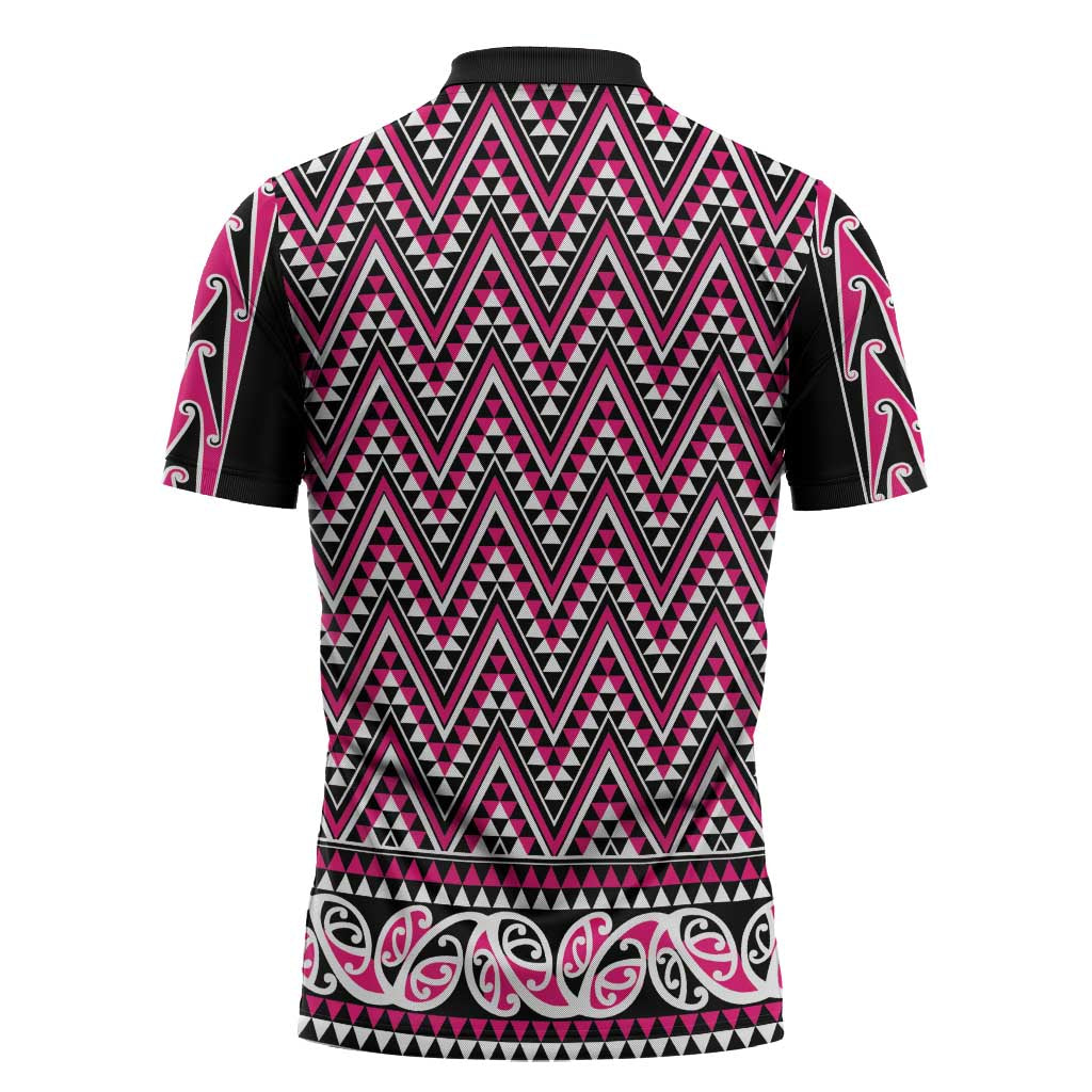 New Zealand Maori Niho Taniwha Zipper Polo Shirt Mawhero Mangopare and Puhoro Pattern - Aussie Hoodie