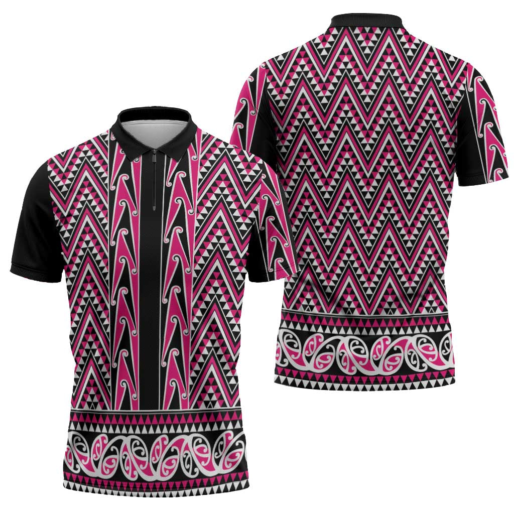 New Zealand Maori Niho Taniwha Zipper Polo Shirt Mawhero Mangopare and Puhoro Pattern - Aussie Hoodie