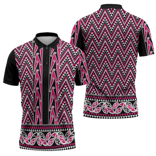 New Zealand Maori Niho Taniwha Zipper Polo Shirt Mawhero Mangopare and Puhoro Pattern - Aussie Hoodie