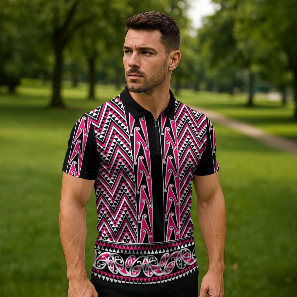New Zealand Maori Niho Taniwha Zipper Polo Shirt Mawhero Mangopare and Puhoro Pattern - Aussie Hoodie