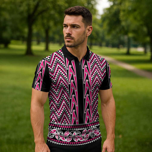 New Zealand Maori Niho Taniwha Zipper Polo Shirt Mawhero Mangopare and Puhoro Pattern - Aussie Hoodie