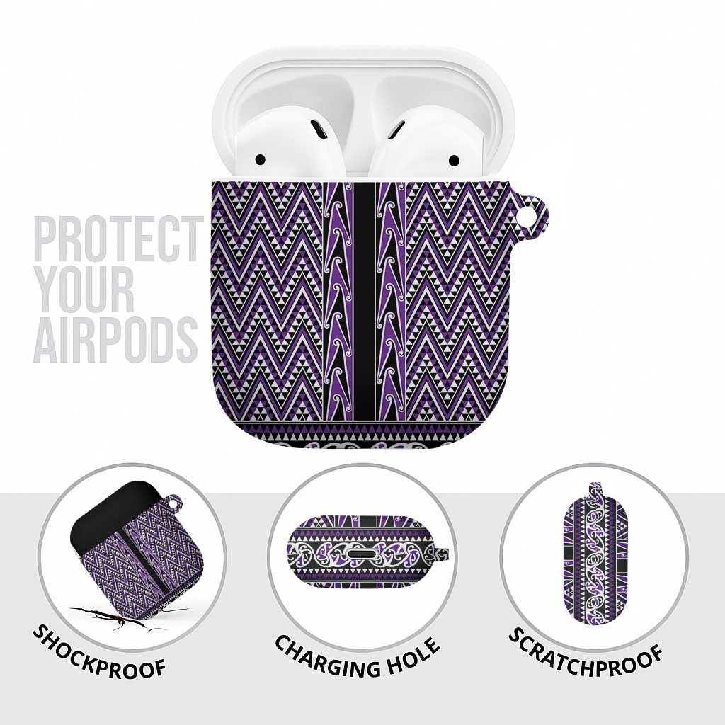 New Zealand Maori Niho Taniwha AirPods Case Waiporopo Mangopare and Puhoro Pattern - Aussie Hoodie