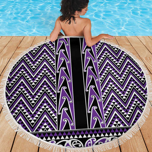 New Zealand Maori Niho Taniwha Beach Blanket Waiporopo Mangopare and Puhoro Pattern