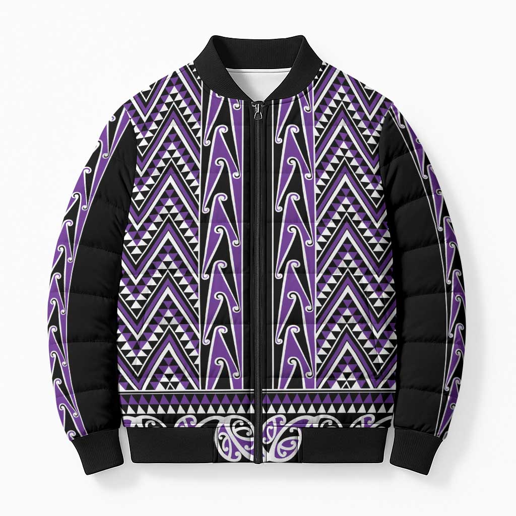 New Zealand Maori Niho Taniwha Bomber Puffer Jacket Waiporopo Mangopare and Puhoro Pattern - Aussie Hoodie