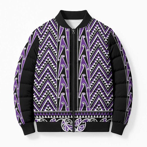 New Zealand Maori Niho Taniwha Bomber Puffer Jacket Waiporopo Mangopare and Puhoro Pattern - Aussie Hoodie