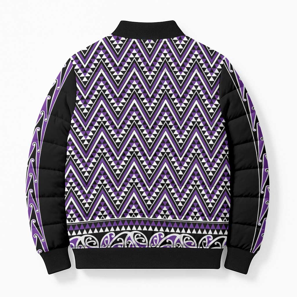 New Zealand Maori Niho Taniwha Bomber Puffer Jacket Waiporopo Mangopare and Puhoro Pattern - Aussie Hoodie