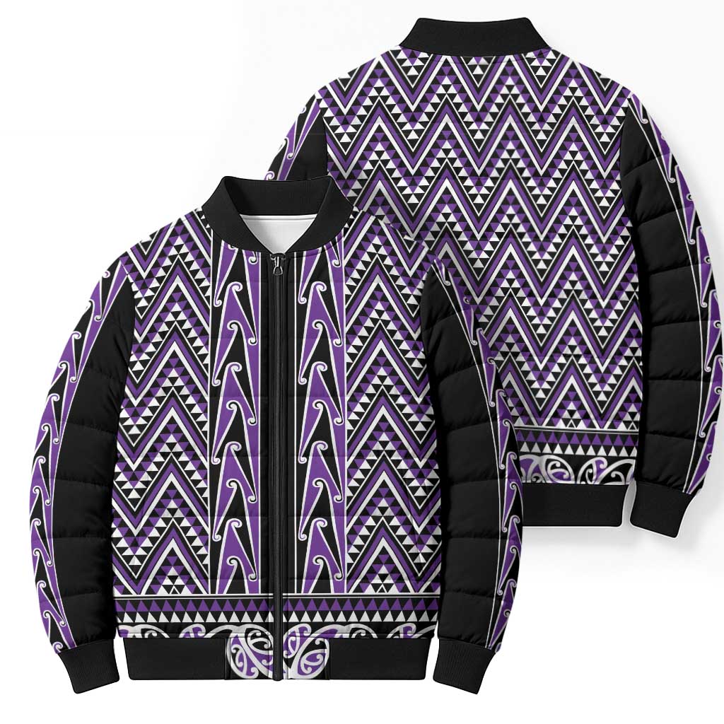 New Zealand Maori Niho Taniwha Bomber Puffer Jacket Waiporopo Mangopare and Puhoro Pattern - Aussie Hoodie