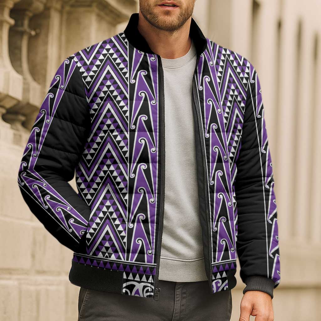 New Zealand Maori Niho Taniwha Bomber Puffer Jacket Waiporopo Mangopare and Puhoro Pattern - Aussie Hoodie