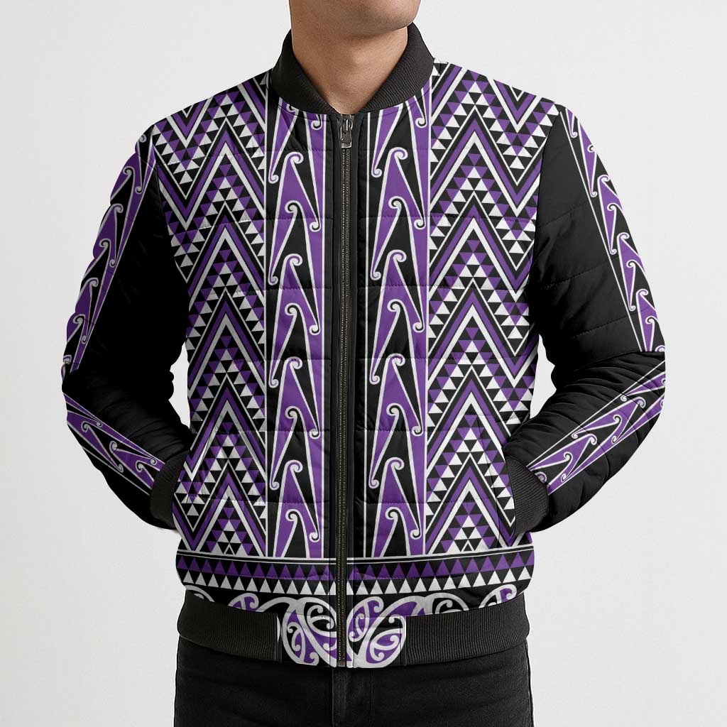 New Zealand Maori Niho Taniwha Bomber Puffer Jacket Waiporopo Mangopare and Puhoro Pattern - Aussie Hoodie