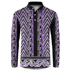 New Zealand Maori Niho Taniwha Button Sweatshirt Waiporopo Mangopare and Puhoro Pattern