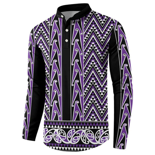New Zealand Maori Niho Taniwha Button Sweatshirt Waiporopo Mangopare and Puhoro Pattern