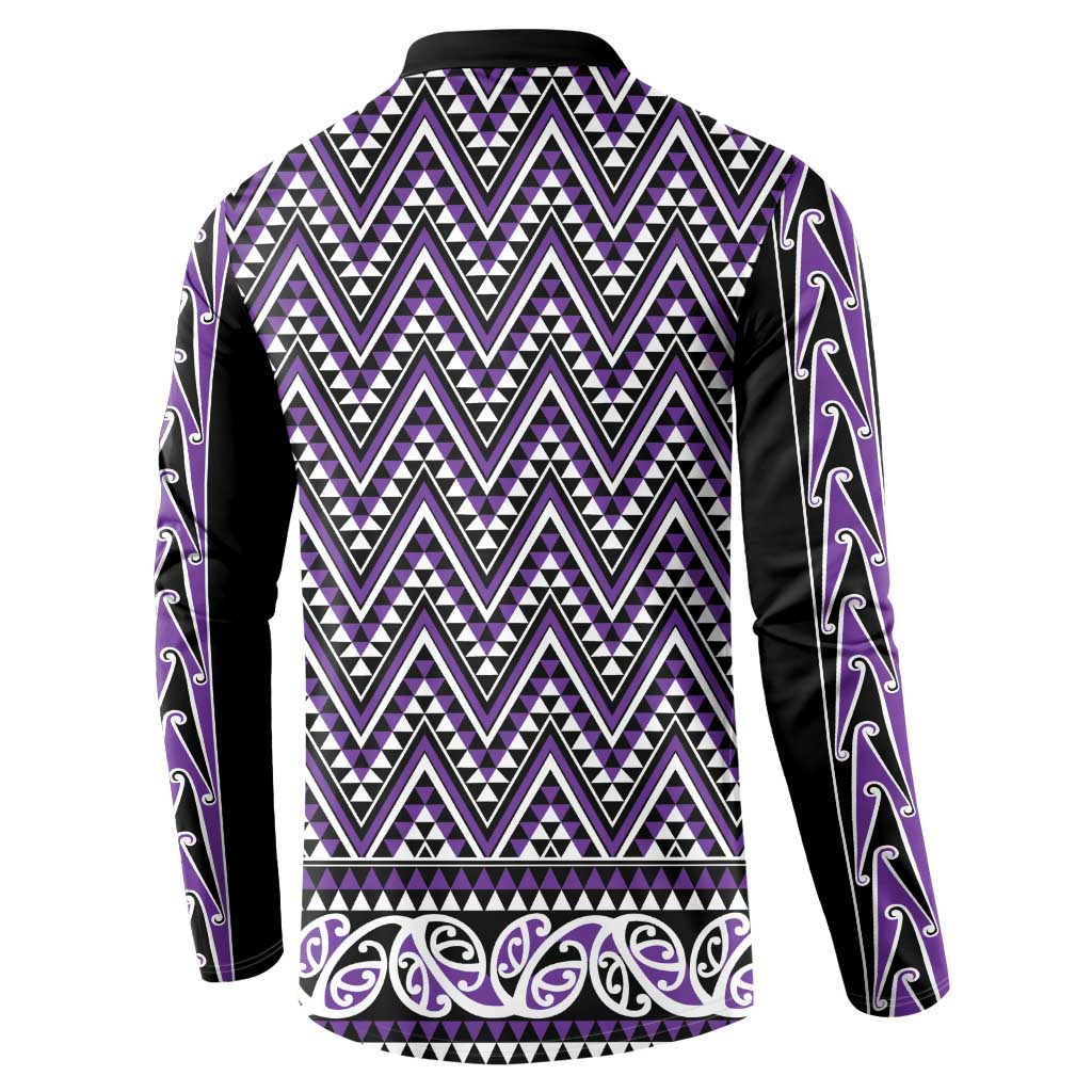 New Zealand Maori Niho Taniwha Button Sweatshirt Waiporopo Mangopare and Puhoro Pattern