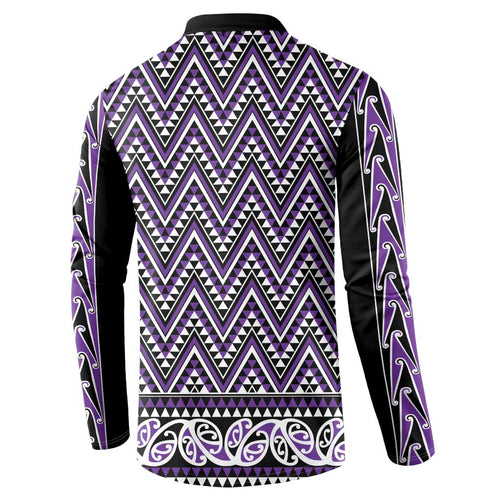 New Zealand Maori Niho Taniwha Button Sweatshirt Waiporopo Mangopare and Puhoro Pattern