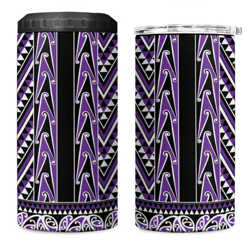 New Zealand Maori Niho Taniwha 4 in 1 Can Cooler Tumbler Waiporopo Mangopare and Puhoro Pattern
