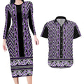 New Zealand Maori Niho Taniwha Couples Matching Long Sleeve Bodycon Dress and Hawaiian Shirt Waiporopo Mangopare and Puhoro Pattern