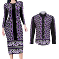 New Zealand Maori Niho Taniwha Couples Matching Long Sleeve Bodycon Dress and Long Sleeve Button Shirt Waiporopo Mangopare and Puhoro Pattern