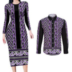 New Zealand Maori Niho Taniwha Couples Matching Long Sleeve Bodycon Dress and Long Sleeve Button Shirt Waiporopo Mangopare and Puhoro Pattern