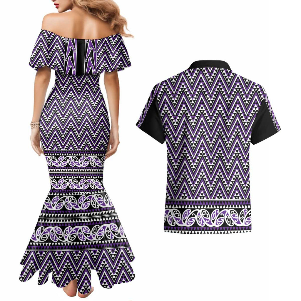 New Zealand Maori Niho Taniwha Couples Matching Mermaid Dress and Hawaiian Shirt Waiporopo Mangopare and Puhoro Pattern