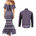 New Zealand Maori Niho Taniwha Couples Matching Mermaid Dress and Long Sleeve Button Shirt Waiporopo Mangopare and Puhoro Pattern