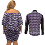 New Zealand Maori Niho Taniwha Couples Matching Off Shoulder Short Dress and Long Sleeve Button Shirt Waiporopo Mangopare and Puhoro Pattern