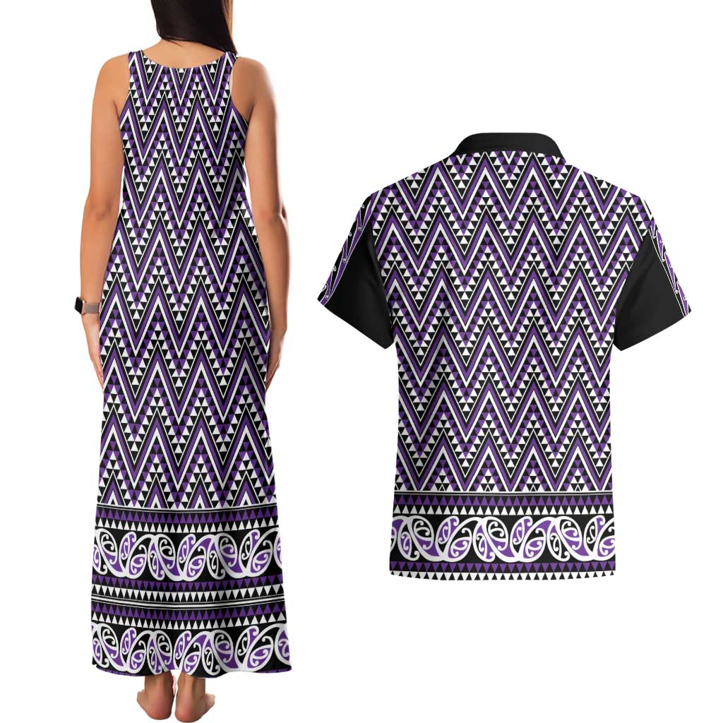 New Zealand Maori Niho Taniwha Couples Matching Tank Maxi Dress and Hawaiian Shirt Waiporopo Mangopare and Puhoro Pattern