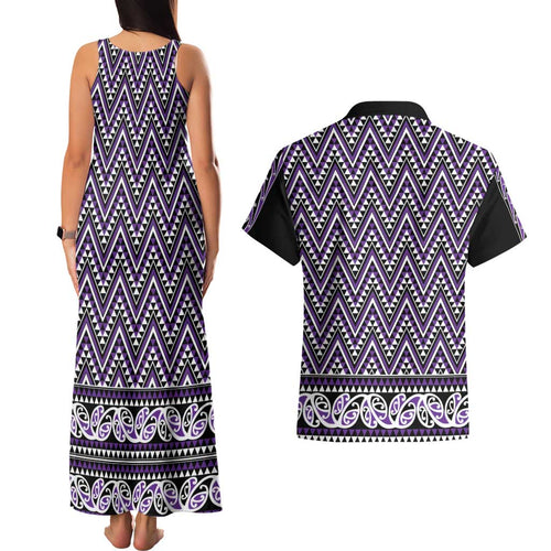 New Zealand Maori Niho Taniwha Couples Matching Tank Maxi Dress and Hawaiian Shirt Waiporopo Mangopare and Puhoro Pattern