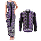 New Zealand Maori Niho Taniwha Couples Matching Tank Maxi Dress and Long Sleeve Button Shirt Waiporopo Mangopare and Puhoro Pattern