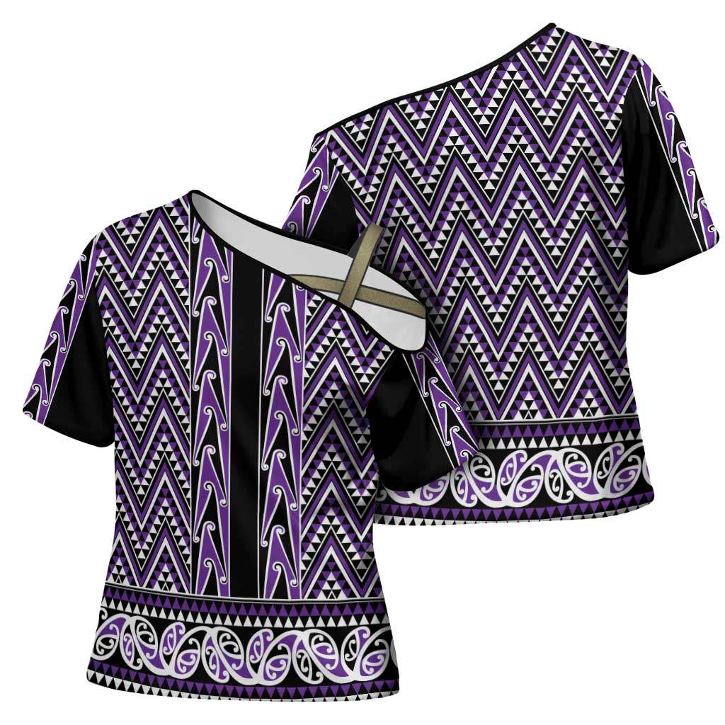 New Zealand Maori Niho Taniwha Cross Shoulder Shirt Waiporopo Mangopare and Puhoro Pattern - Aussie Hoodie