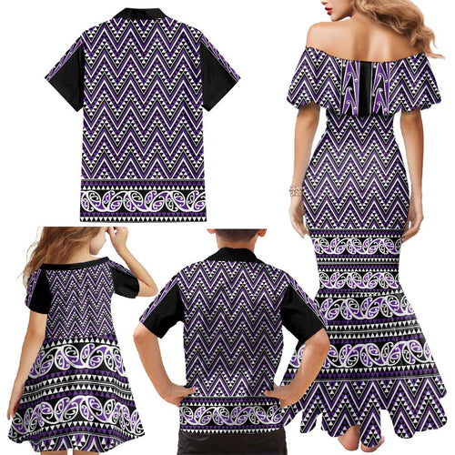 New Zealand Maori Niho Taniwha Family Matching Mermaid Dress and Hawaiian Shirt Waiporopo Mangopare and Puhoro Pattern