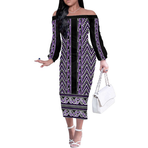 New Zealand Maori Niho Taniwha Family Matching Off The Shoulder Long Sleeve Dress and Hawaiian Shirt Waiporopo Mangopare and Puhoro Pattern