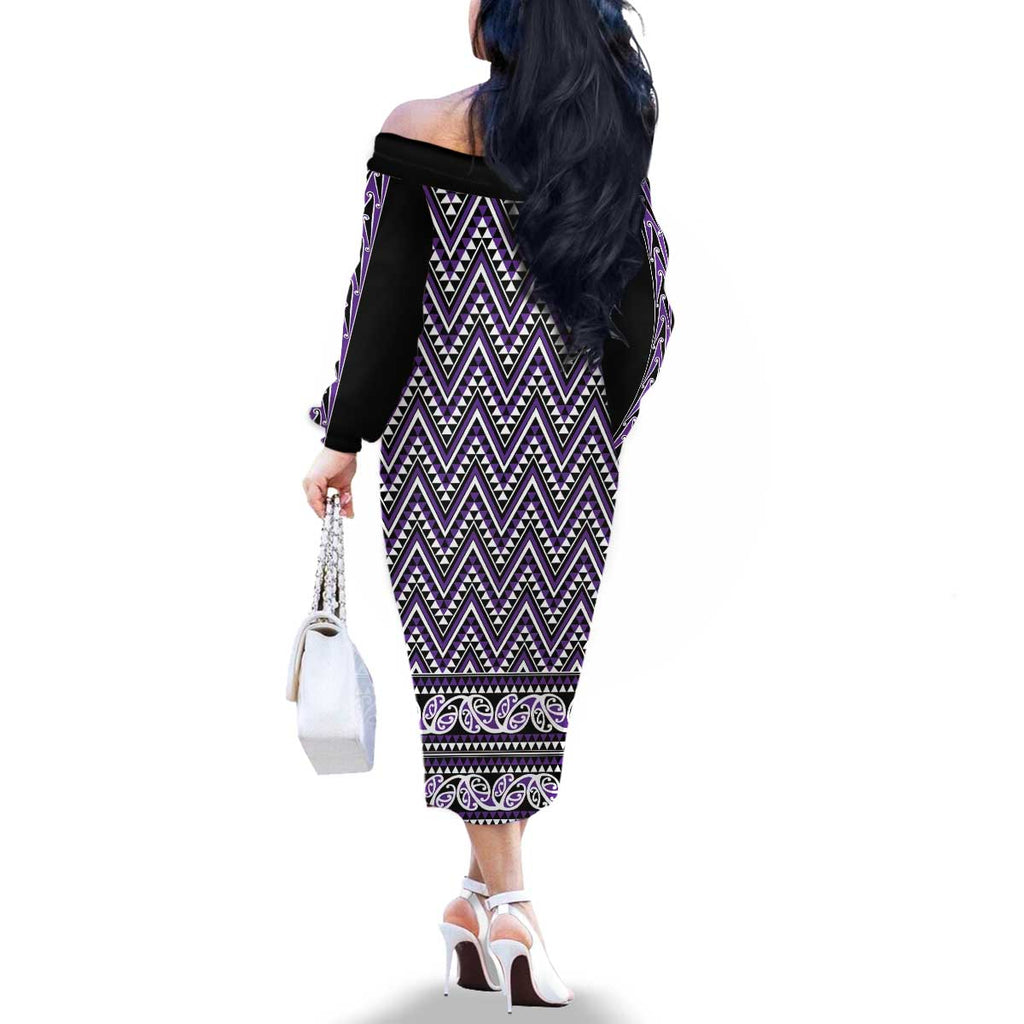 New Zealand Maori Niho Taniwha Family Matching Off The Shoulder Long Sleeve Dress and Hawaiian Shirt Waiporopo Mangopare and Puhoro Pattern