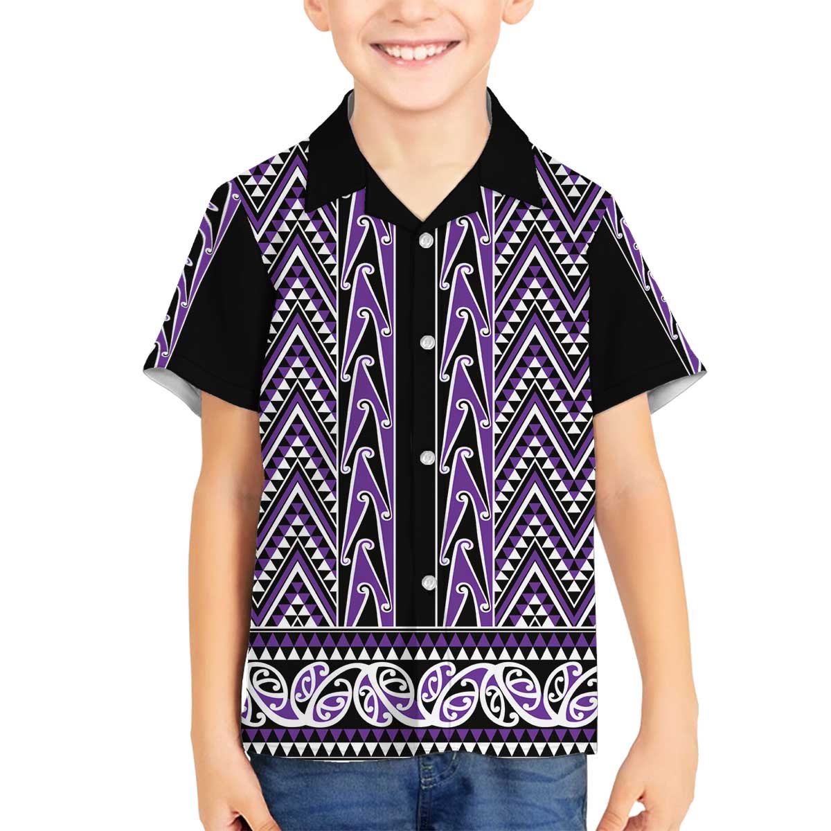 New Zealand Maori Niho Taniwha Family Matching Off The Shoulder Long Sleeve Dress and Hawaiian Shirt Waiporopo Mangopare and Puhoro Pattern