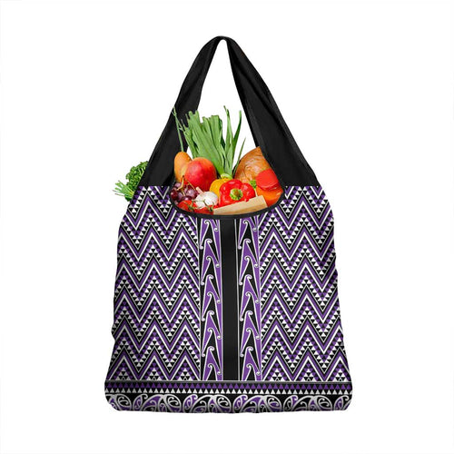 New Zealand Maori Niho Taniwha Grocery Bag Waiporopo Mangopare and Puhoro Pattern
