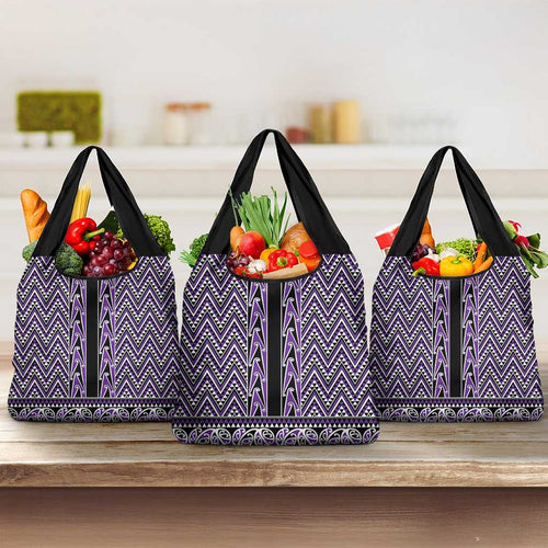 New Zealand Maori Niho Taniwha Grocery Bag Waiporopo Mangopare and Puhoro Pattern