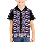New Zealand Maori Niho Taniwha Kid Hawaiian Shirt Waiporopo Mangopare and Puhoro Pattern