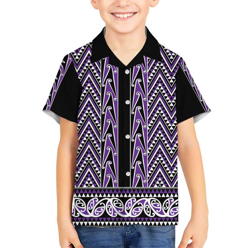 New Zealand Maori Niho Taniwha Kid Hawaiian Shirt Waiporopo Mangopare and Puhoro Pattern