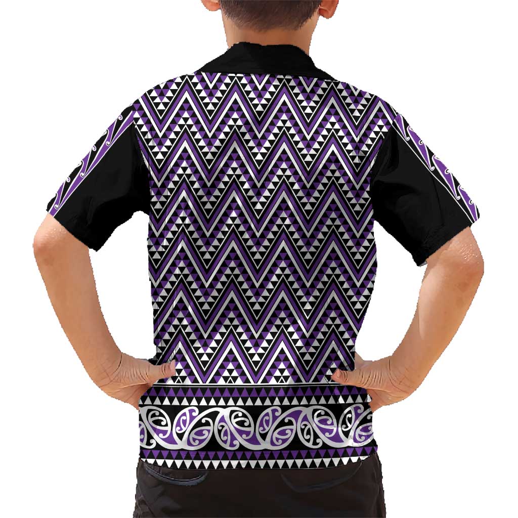 New Zealand Maori Niho Taniwha Kid Hawaiian Shirt Waiporopo Mangopare and Puhoro Pattern