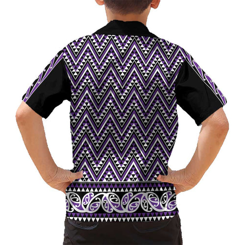 New Zealand Maori Niho Taniwha Kid Hawaiian Shirt Waiporopo Mangopare and Puhoro Pattern