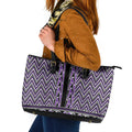 New Zealand Maori Niho Taniwha Leather Tote Bag Waiporopo Mangopare and Puhoro Pattern