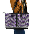 New Zealand Maori Niho Taniwha Leather Tote Bag Waiporopo Mangopare and Puhoro Pattern