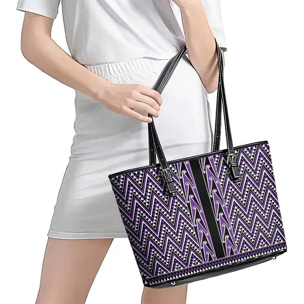 New Zealand Maori Niho Taniwha Leather Tote Bag Waiporopo Mangopare and Puhoro Pattern