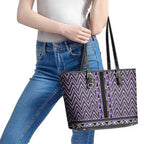 New Zealand Maori Niho Taniwha Leather Tote Bag Waiporopo Mangopare and Puhoro Pattern