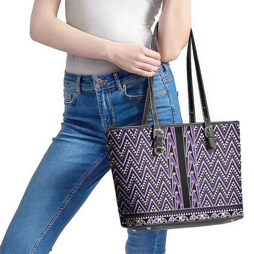 New Zealand Maori Niho Taniwha Leather Tote Bag Waiporopo Mangopare and Puhoro Pattern