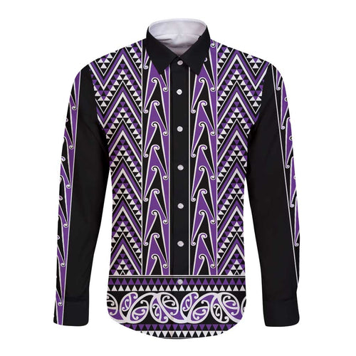 New Zealand Maori Niho Taniwha Long Sleeve Button Shirt Waiporopo Mangopare and Puhoro Pattern