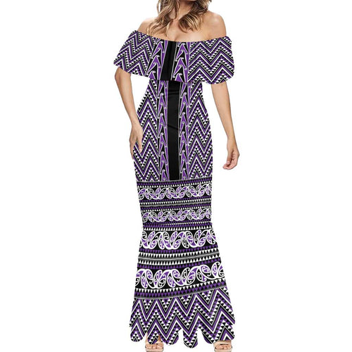 New Zealand Maori Niho Taniwha Mermaid Dress Waiporopo Mangopare and Puhoro Pattern