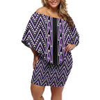 New Zealand Maori Niho Taniwha Off Shoulder Short Dress Waiporopo Mangopare and Puhoro Pattern