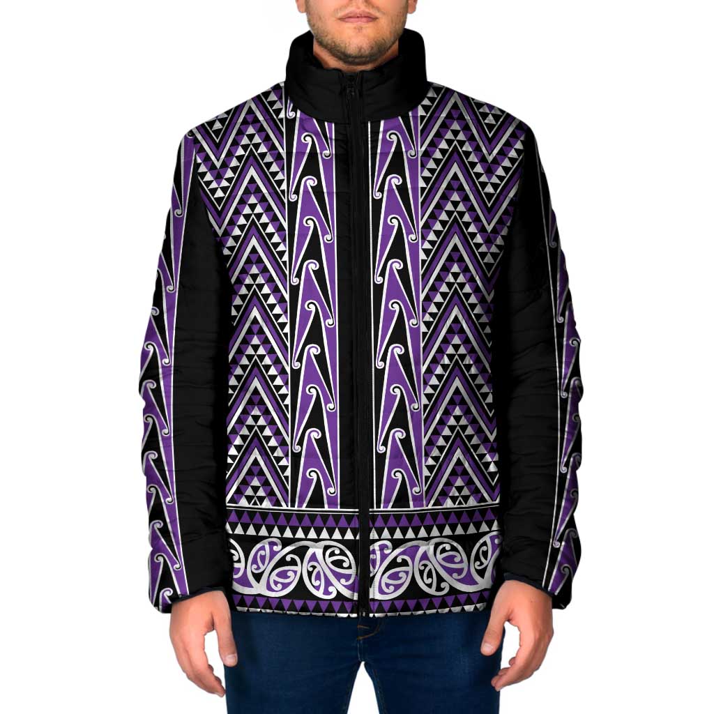 New Zealand Maori Niho Taniwha Padded Jacket Waiporopo Mangopare and Puhoro Pattern - Aussie Hoodie