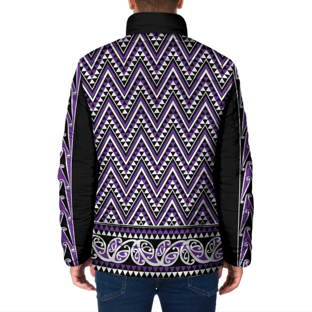 New Zealand Maori Niho Taniwha Padded Jacket Waiporopo Mangopare and Puhoro Pattern - Aussie Hoodie